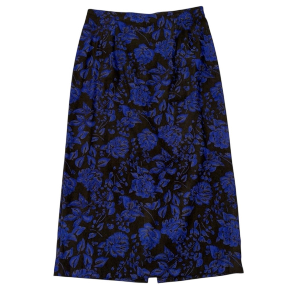 Vintage BRIGGS Black & Blue Floral Midi Skirt S/M